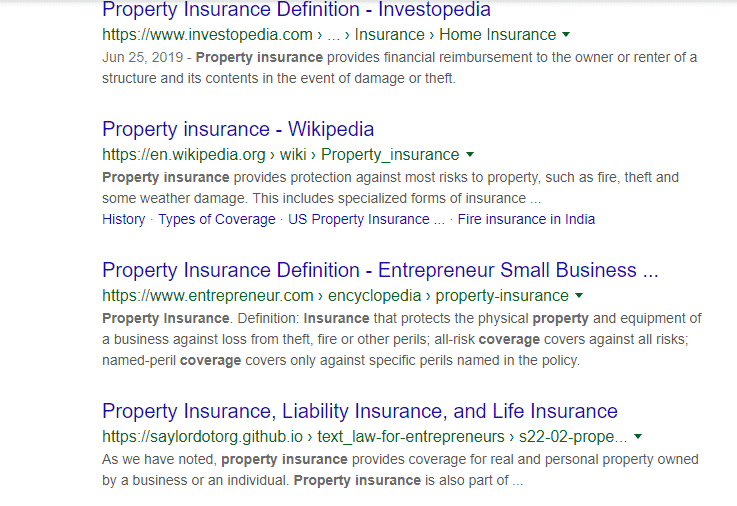 property insurance in Google